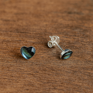 Pendientes Amor en Plata de Ley –  Corazón pequeño con abalón, nácar, coral y ónix