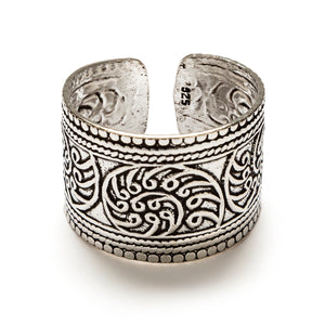 Anillo Perséfone de Plata 925 – Diseño grabado hojas boho