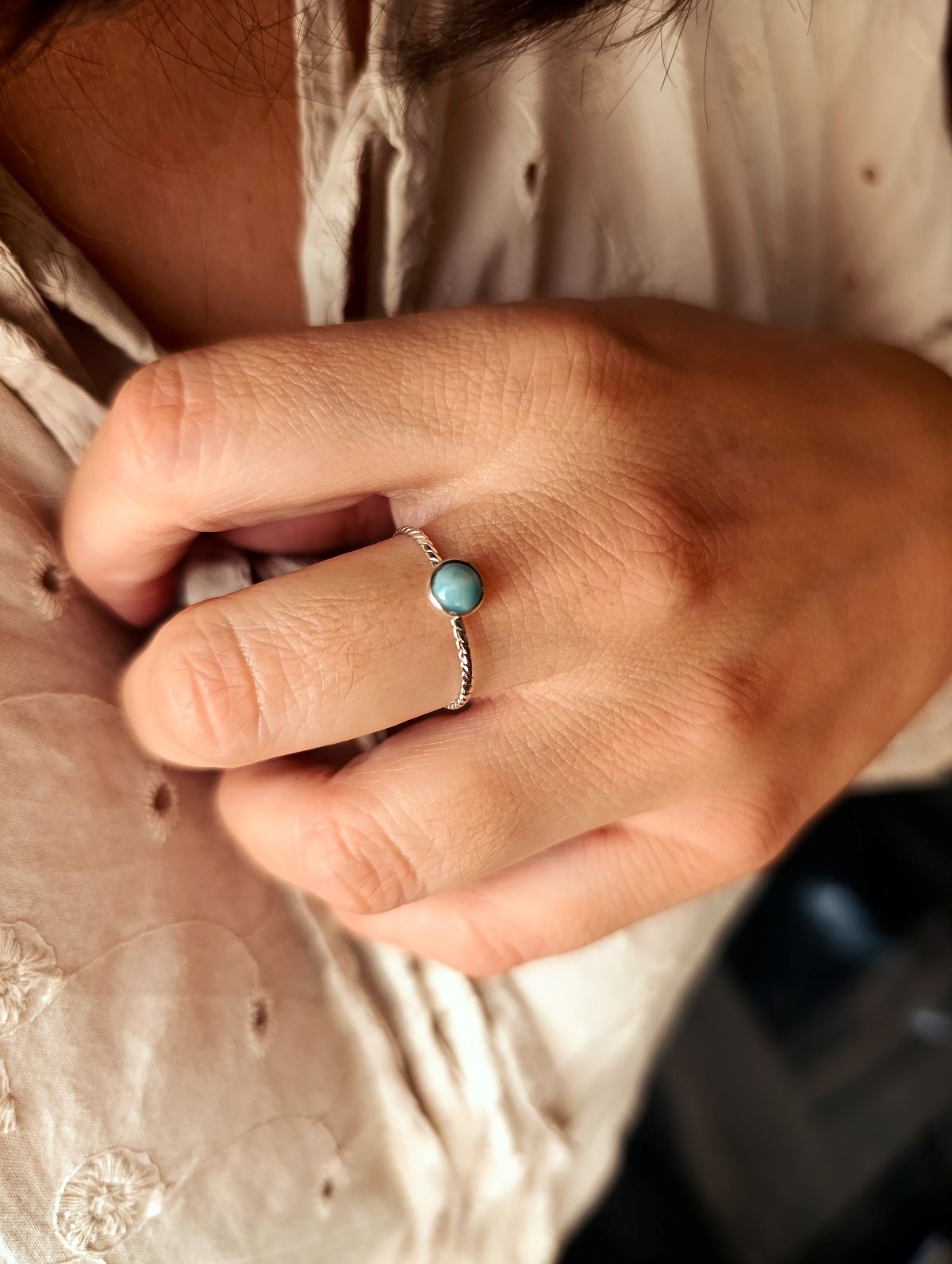 Anillo Maya Larimar