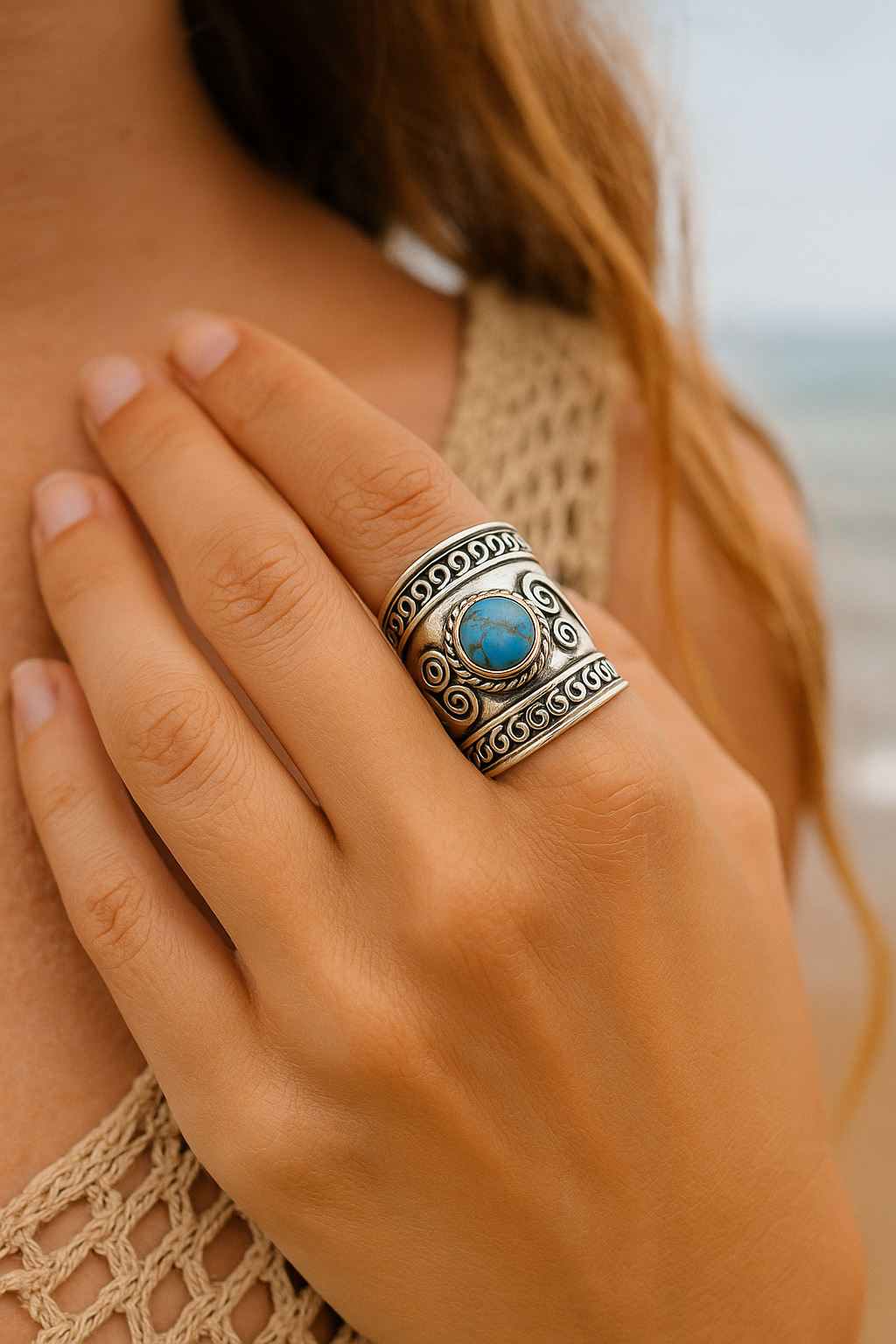 Anillo Sira en Plata de Ley 925 con Turquesa – Magia Mediterránea